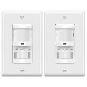 TOPGREENER in-Wall PIR Motion Sensor Light Switch, Single Pole Occupancy Sensor Switch, Motion Sensor Switch, 𝐍𝐞𝐞𝐝 𝐍𝐞𝐮𝐭𝐫𝐚𝐥 𝐖𝐢𝐫𝐞, On/Off Override, 4A, 500W, TSOS5-W, White, 2 Pack