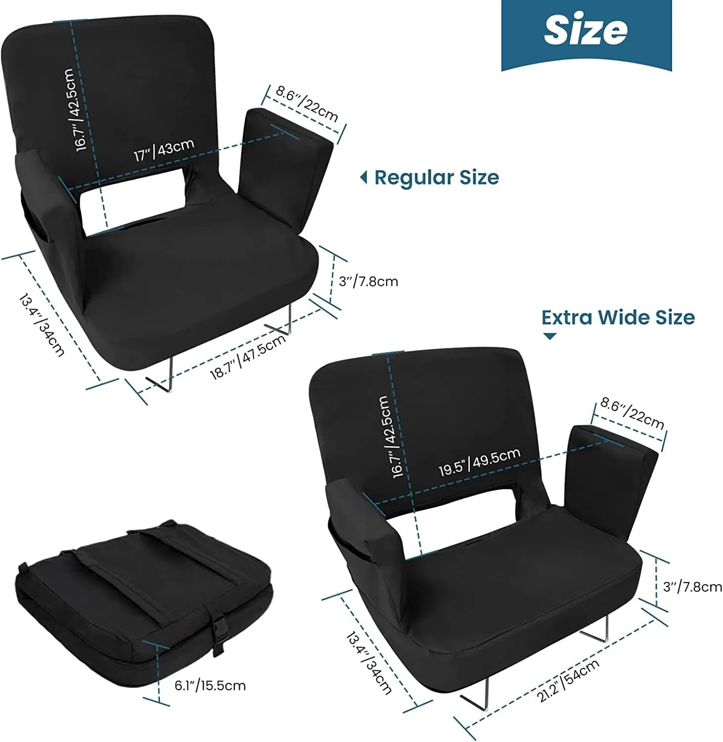 TOPSKY Stadium Seat with Back Support 3 Reclining Positions, Wide Bleacher Seats with 2 Hook Picnic Seat (Red, Extra Wide(Seat 19.5"))
