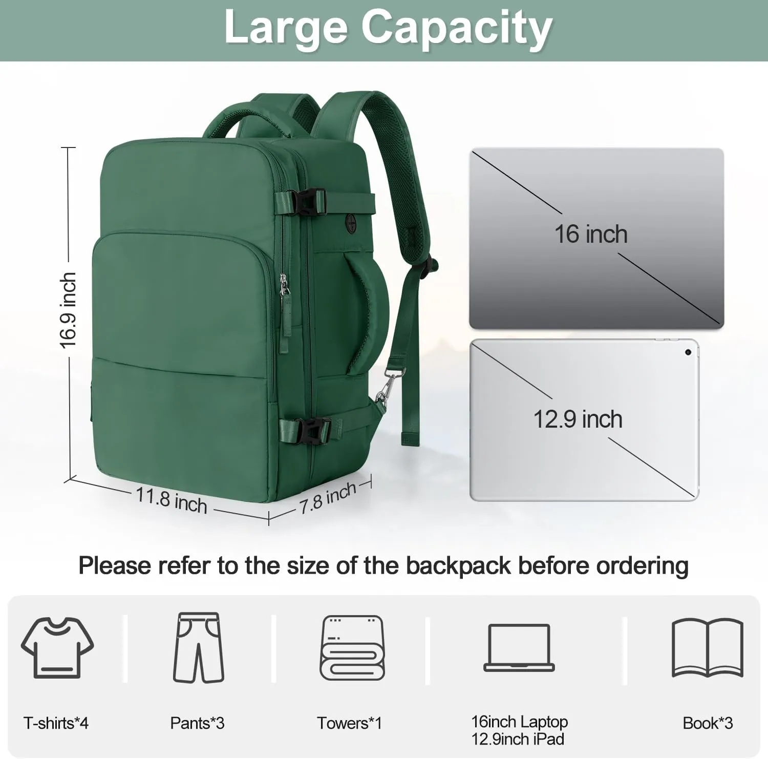 Travel Backpack, Flight Approved Backpack, College Backpack Bag, Casual Daypack, Hiking Backpack, Waterproof Carry On Business Backpack, Fit 16 Inch Laptop