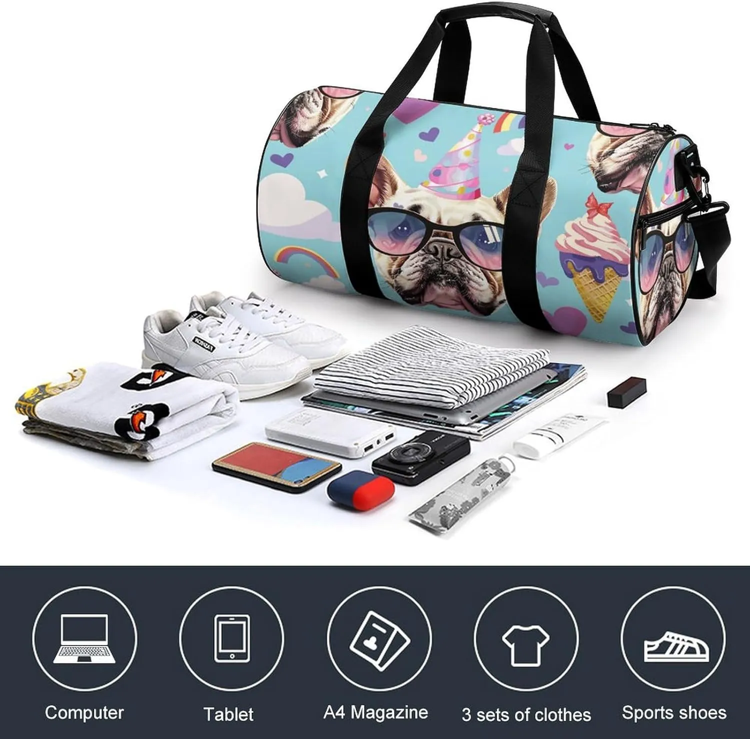 Travel Duffel Bag for Men And Women,Cartoon Style Pattern Waterproof Sports Fitness Bag Portable Travel Duffel Bag