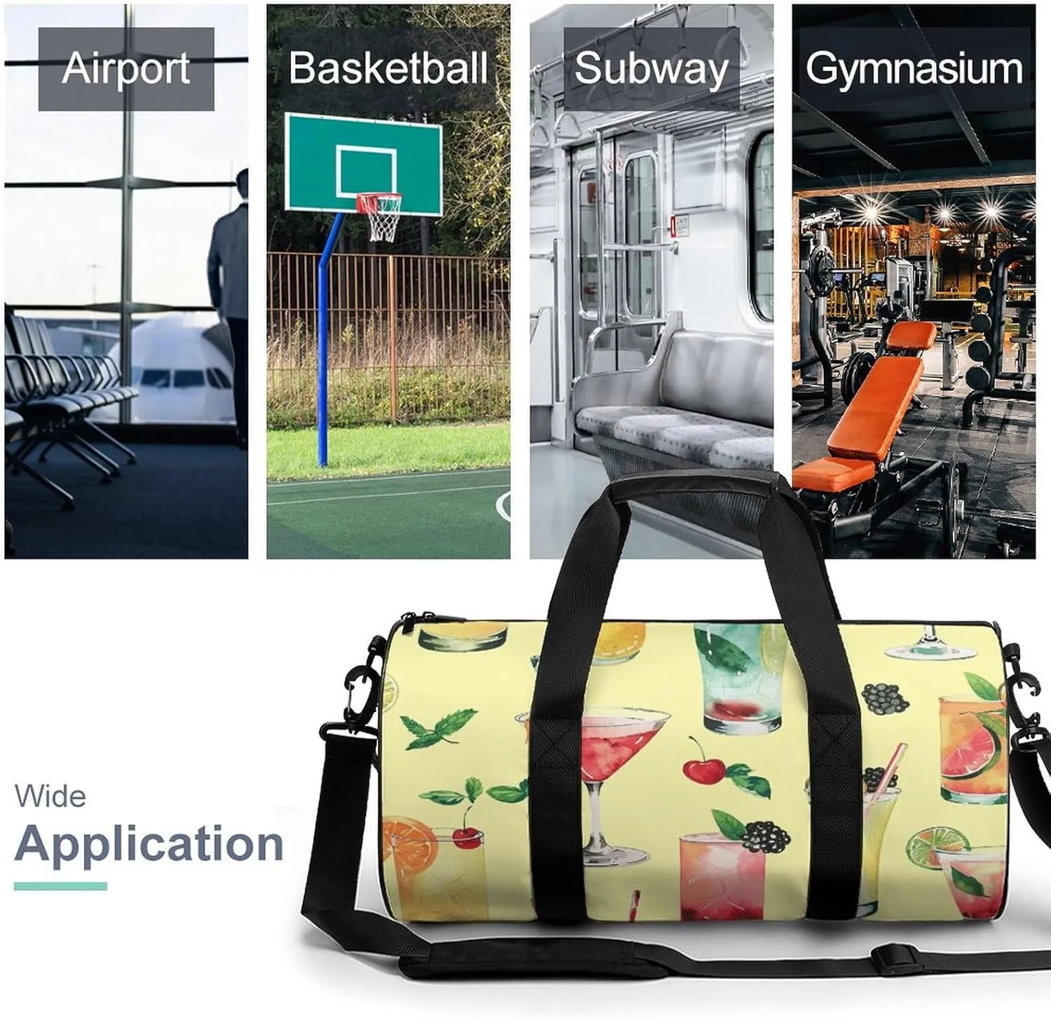 Travel Duffel Bag for Men And Women,Colorful Wine Pattern Waterproof Sports Fitness Bag Portable Travel Duffel Bag