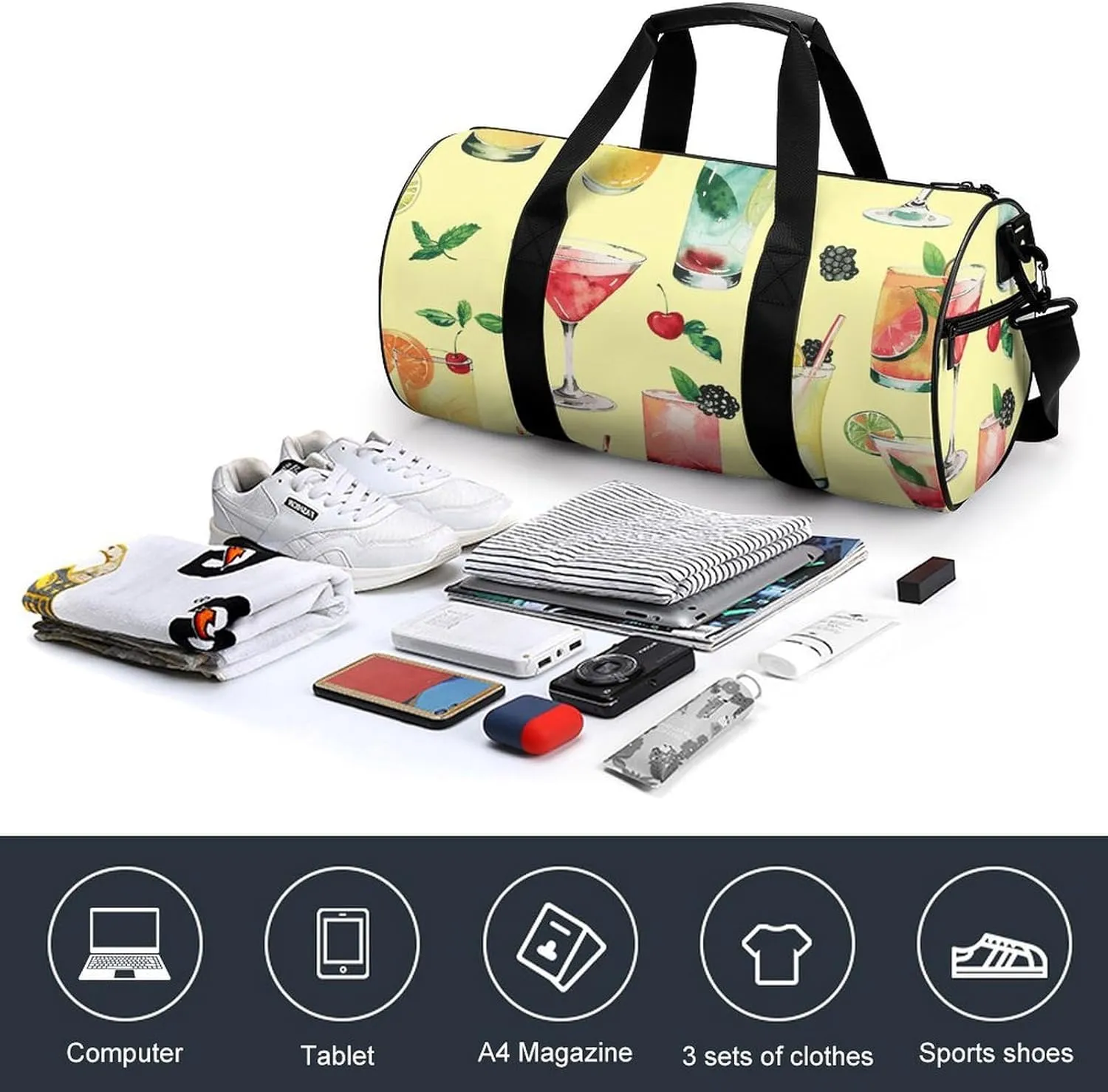 Travel Duffel Bag for Men And Women,Colorful Wine Pattern Waterproof Sports Fitness Bag Portable Travel Duffel Bag