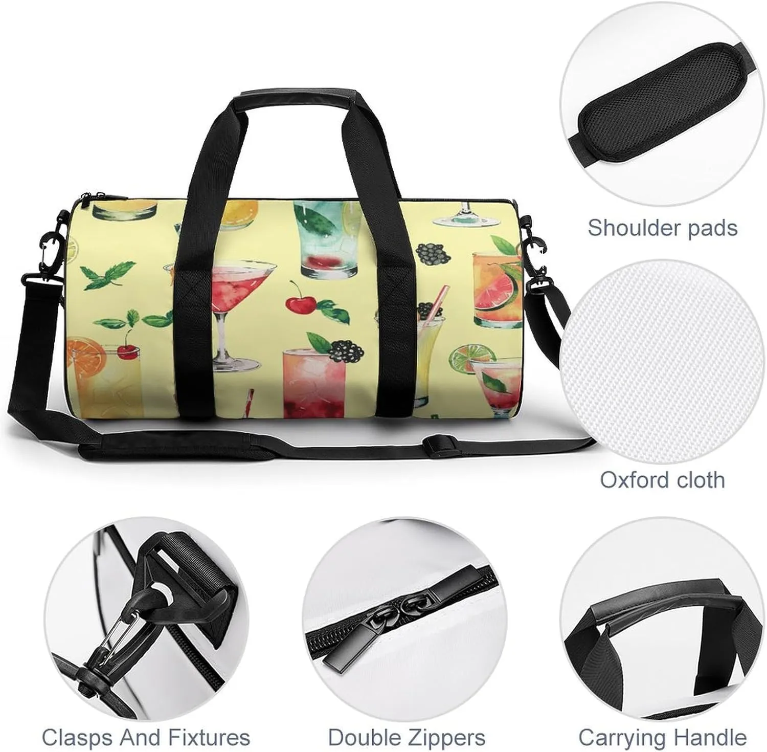 Travel Duffel Bag for Men And Women,Colorful Wine Pattern Waterproof Sports Fitness Bag Portable Travel Duffel Bag