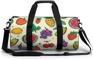 Travel Duffel Bag for Men And Women,Doodles with Fruits Waterproof Sports Fitness Bag Portable Travel Duffel Bag