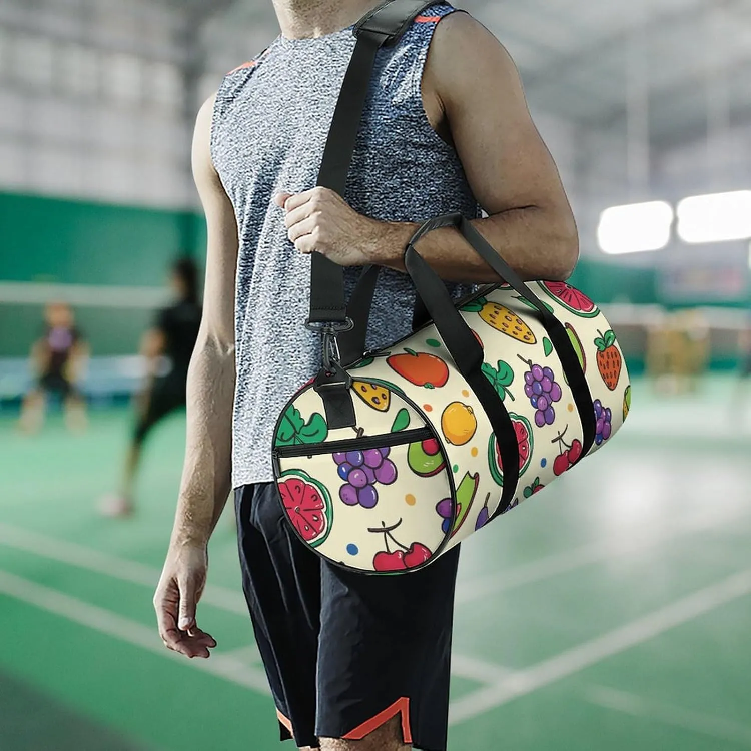 Travel Duffel Bag for Men And Women,Doodles with Fruits Waterproof Sports Fitness Bag Portable Travel Duffel Bag