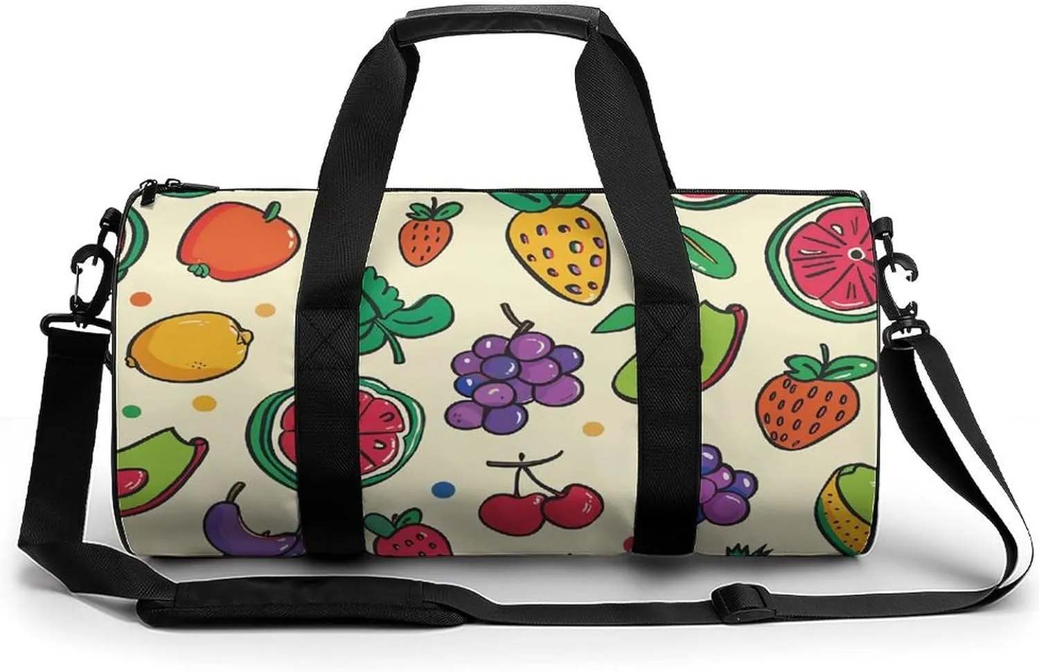 Travel Duffel Bag for Men And Women,Doodles with Fruits Waterproof Sports Fitness Bag Portable Travel Duffel Bag