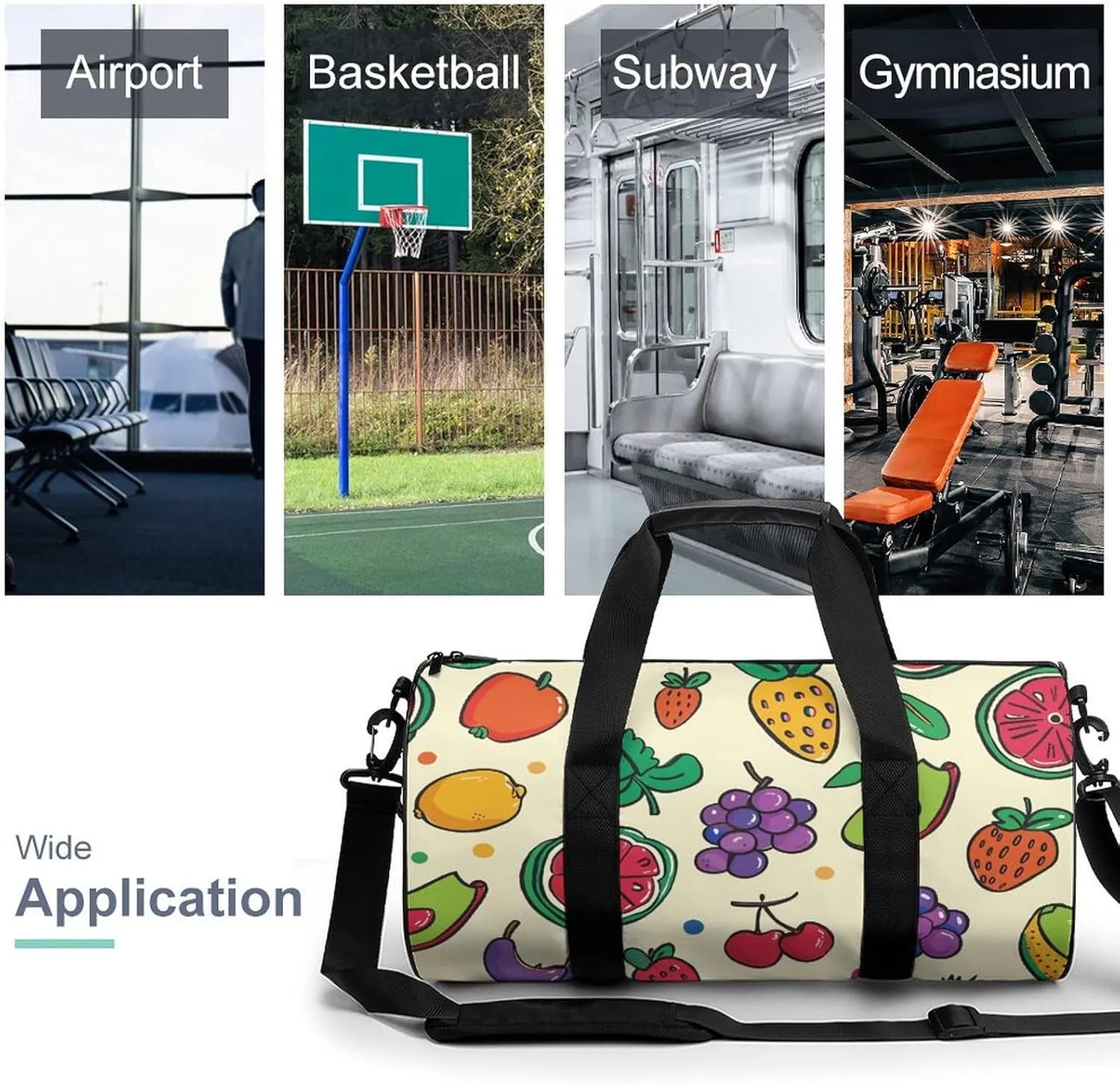 Travel Duffel Bag for Men And Women,Doodles with Fruits Waterproof Sports Fitness Bag Portable Travel Duffel Bag