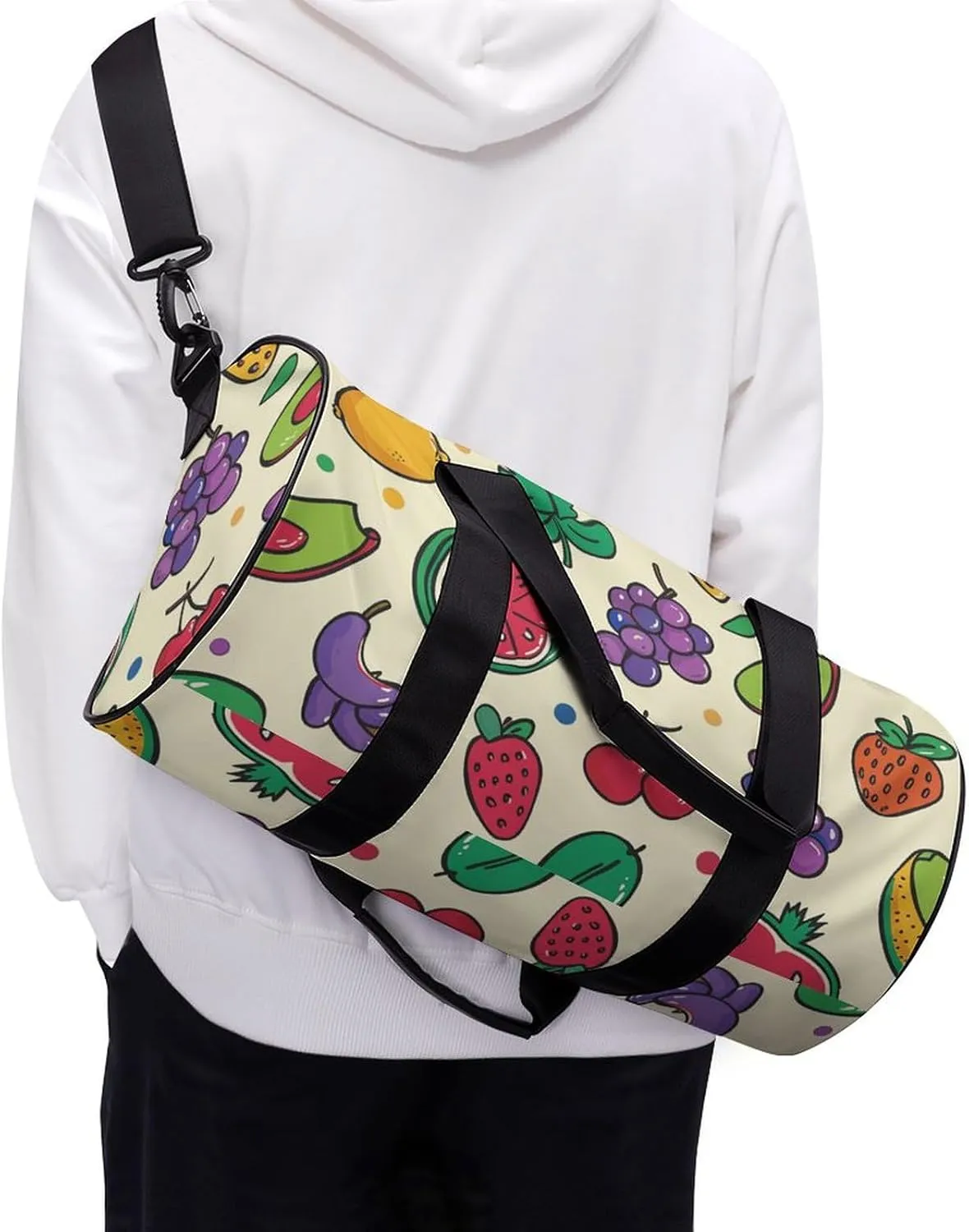 Travel Duffel Bag for Men And Women,Doodles with Fruits Waterproof Sports Fitness Bag Portable Travel Duffel Bag