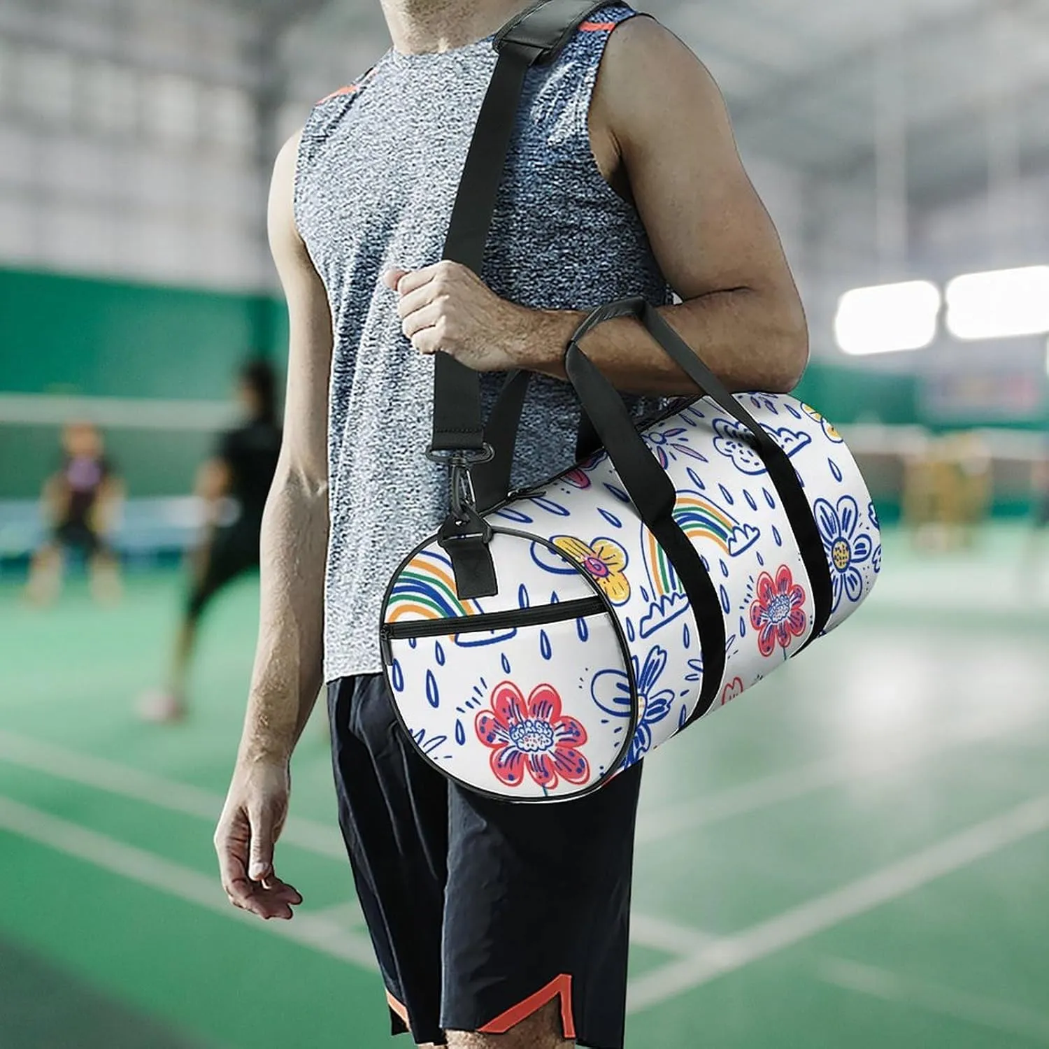 Travel Duffel Bag for Men And Women,Pastel Style Drawing Waterproof Sports Fitness Bag Portable Travel Duffel Bag