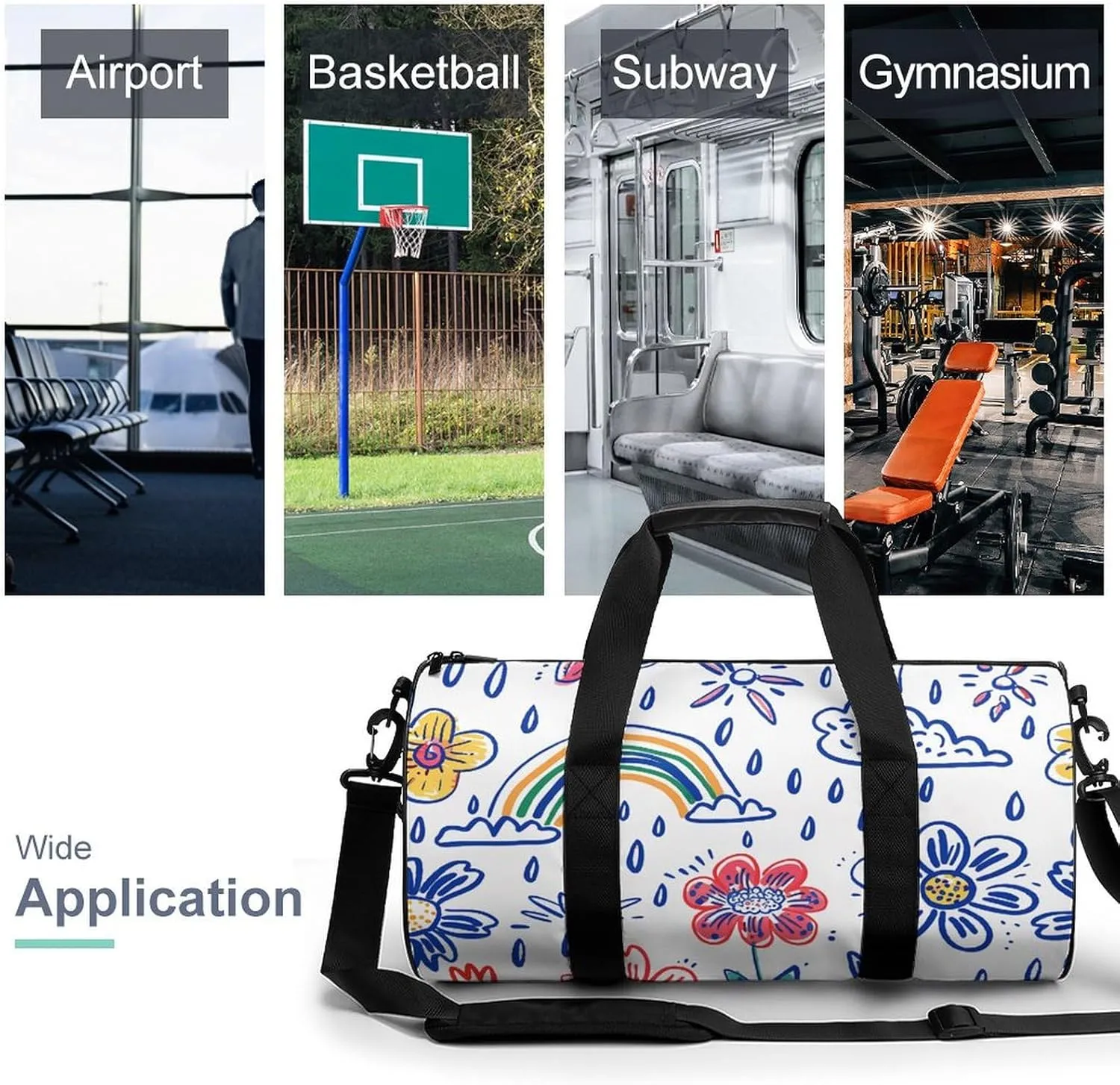 Travel Duffel Bag for Men And Women,Pastel Style Drawing Waterproof Sports Fitness Bag Portable Travel Duffel Bag