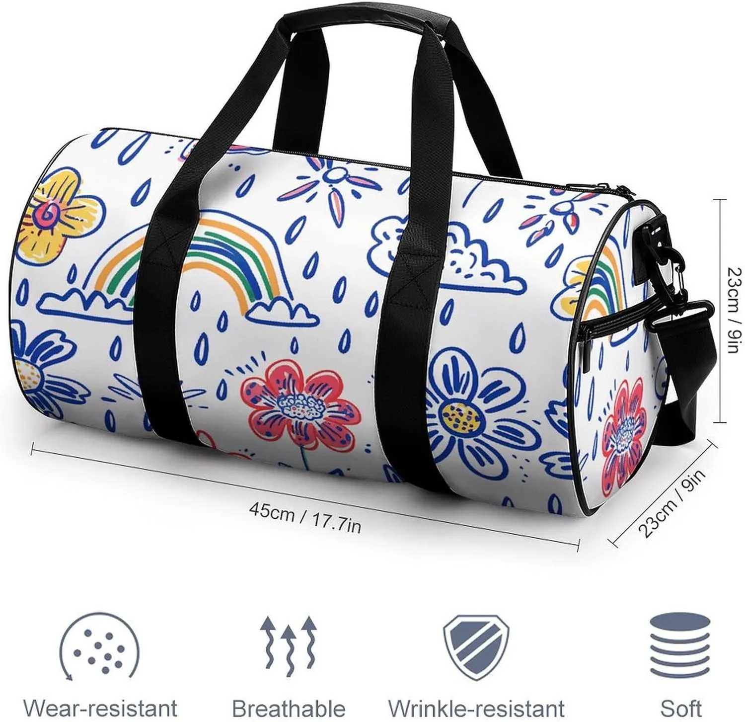 Travel Duffel Bag for Men And Women,Pastel Style Drawing Waterproof Sports Fitness Bag Portable Travel Duffel Bag