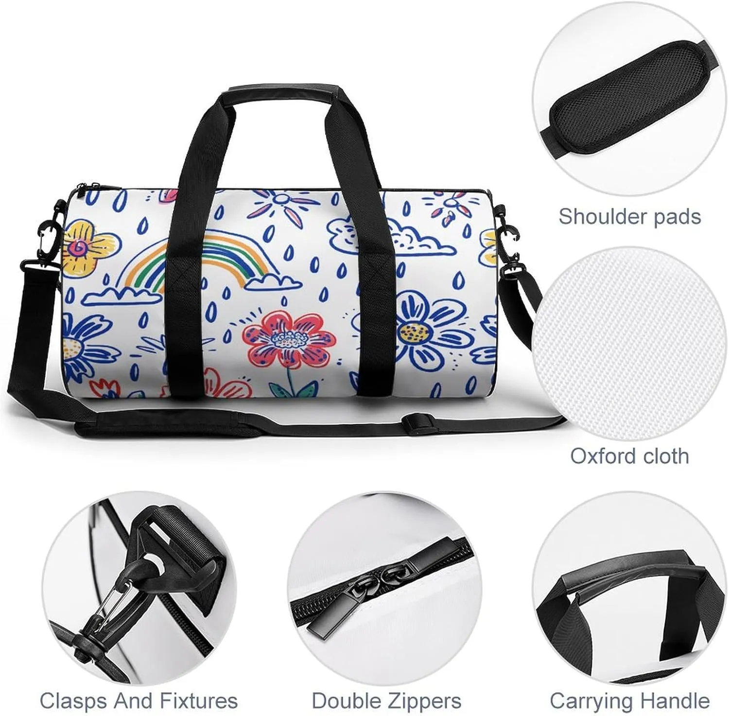 Travel Duffel Bag for Men And Women,Pastel Style Drawing Waterproof Sports Fitness Bag Portable Travel Duffel Bag