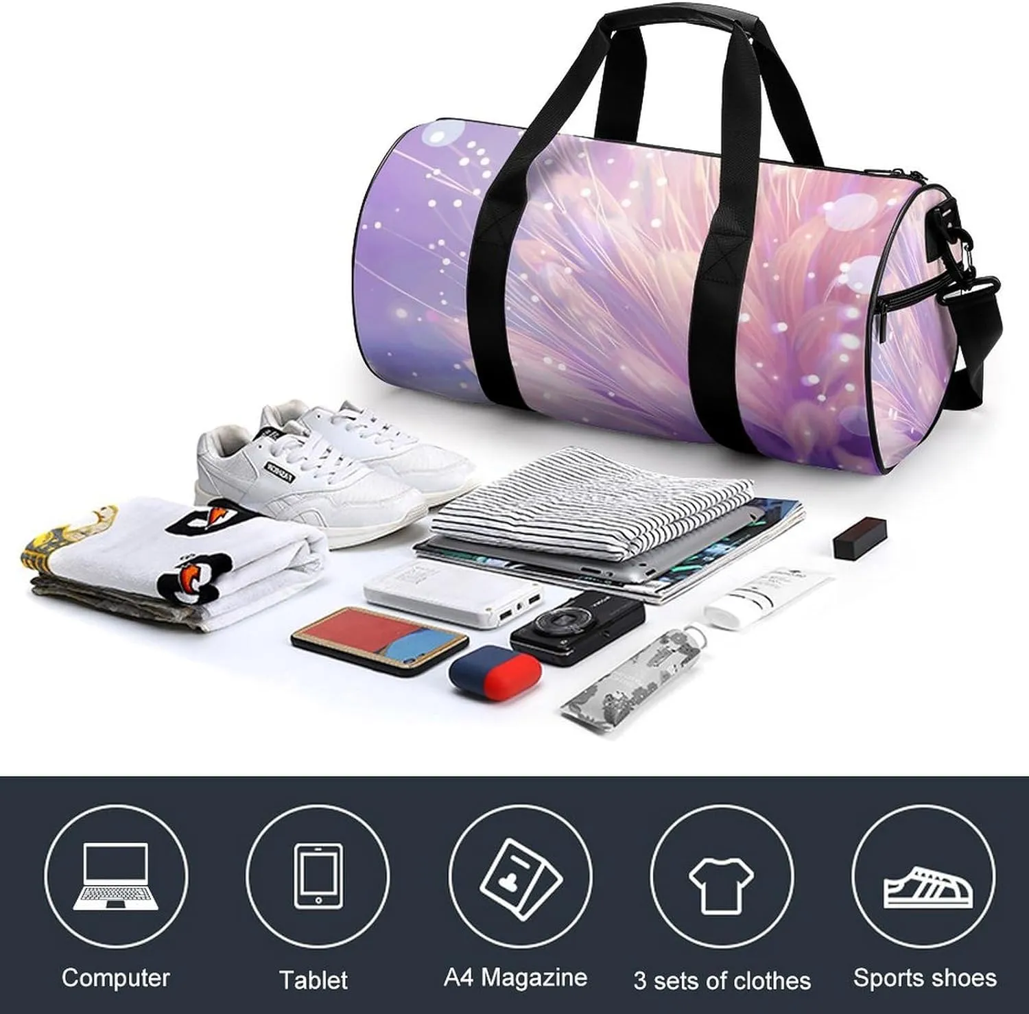 Travel Duffel Bag for Men And Women,Purple And Red Gradient Waterproof Sports Fitness Bag Portable Travel Duffel Bag