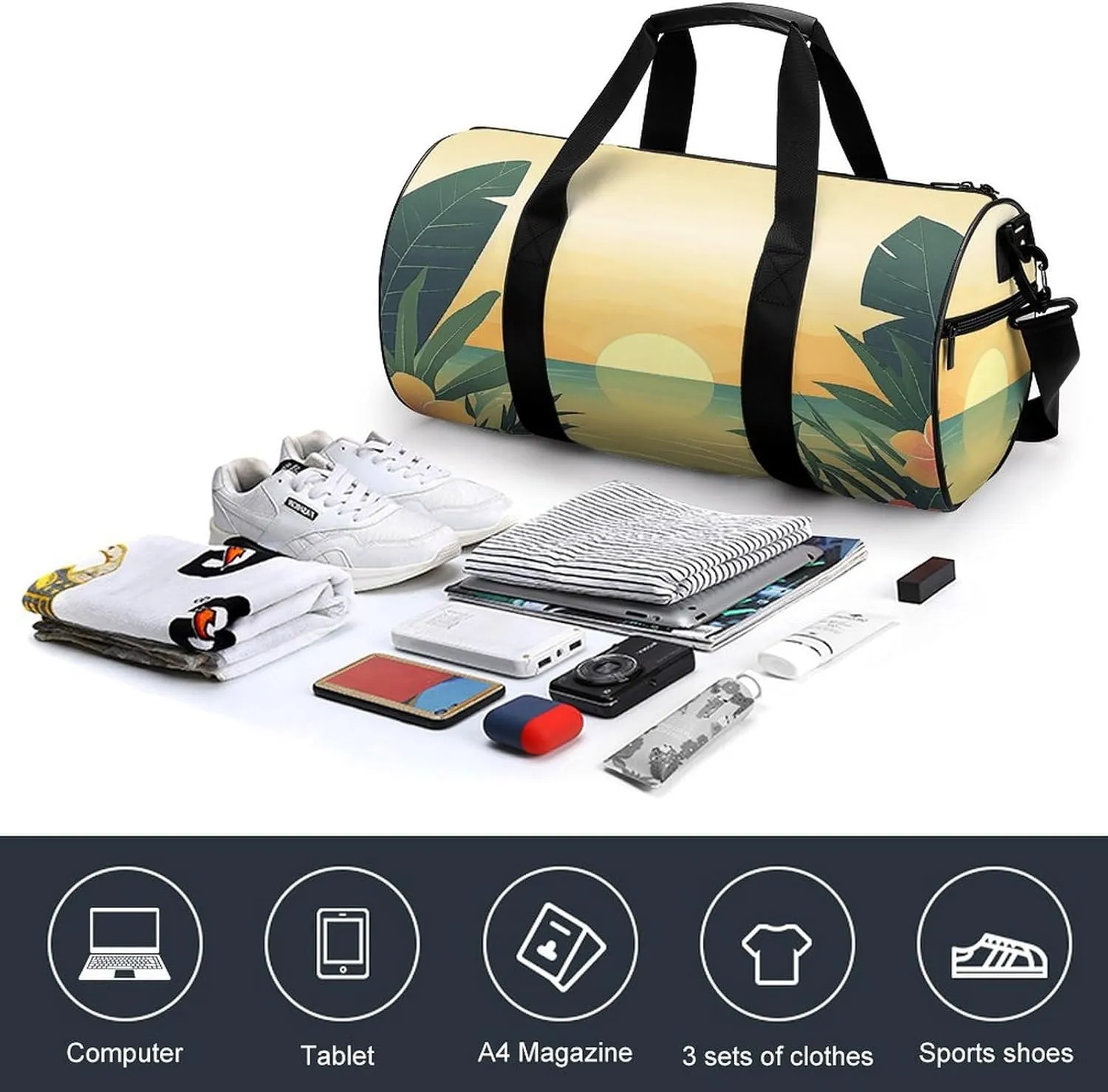 Travel Duffel Bag for Men And Women,Sun Sets over Ocean Waterproof Sports Fitness Bag Portable Travel Duffel Bag