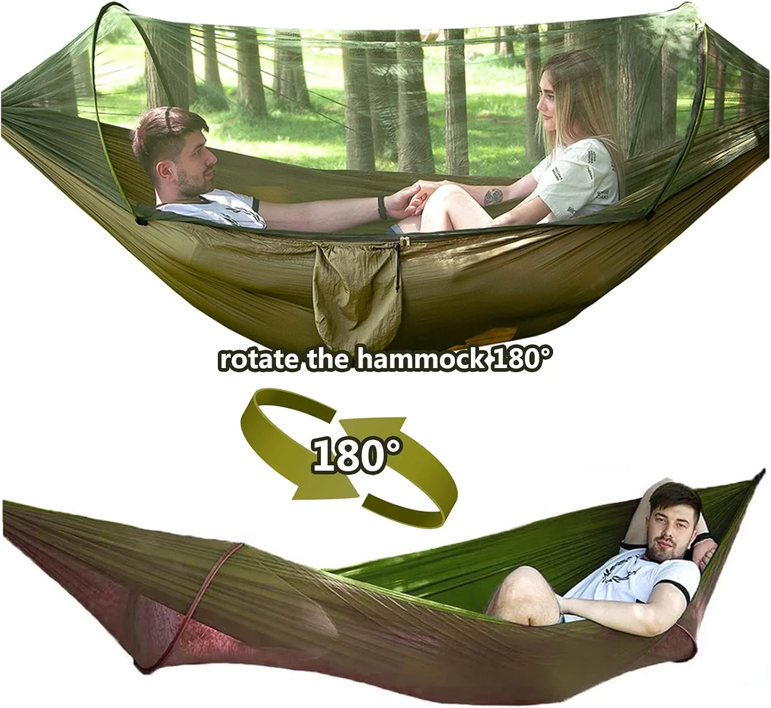 Travel Hammock with Mosquito Net, Lightweight Camping Hammock Hold Up to 200kg, Portable Outdoor Hammock for Camping Hiking Backpacking,Army Green,290x140cm