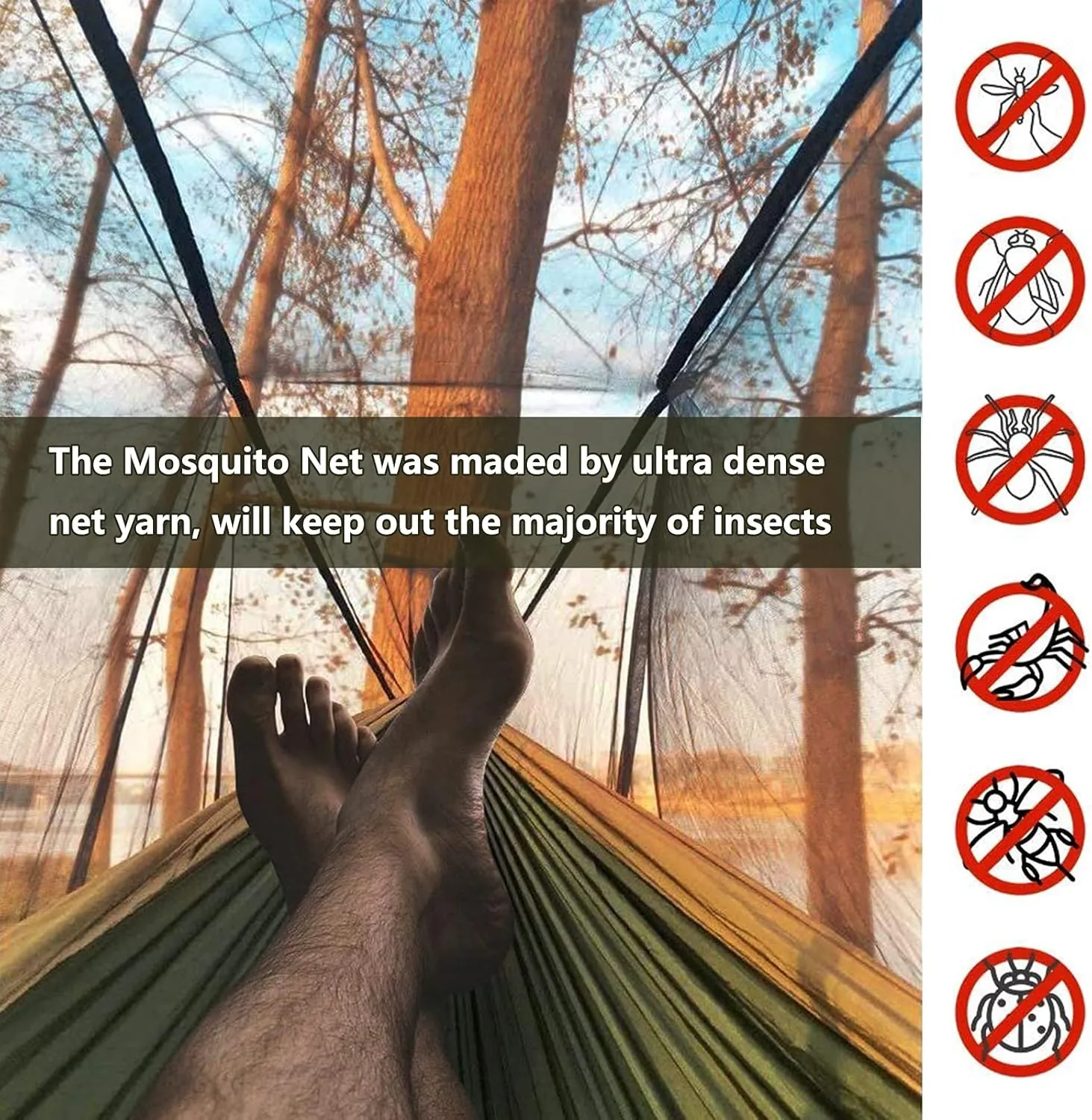 Travel Hammock with Mosquito Net, Lightweight Camping Hammock Hold Up to 200kg, Portable Outdoor Hammock for Camping Hiking Backpacking,Army Green,290x140cm