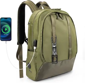travel inspira Travel Laptop Backpack, Business Anti Theft Sturdy Work Bag with USB Charging Port, Airline Approved College Computer Bag Gift for Men & Women Fits 16 Inch Notebook, Green
