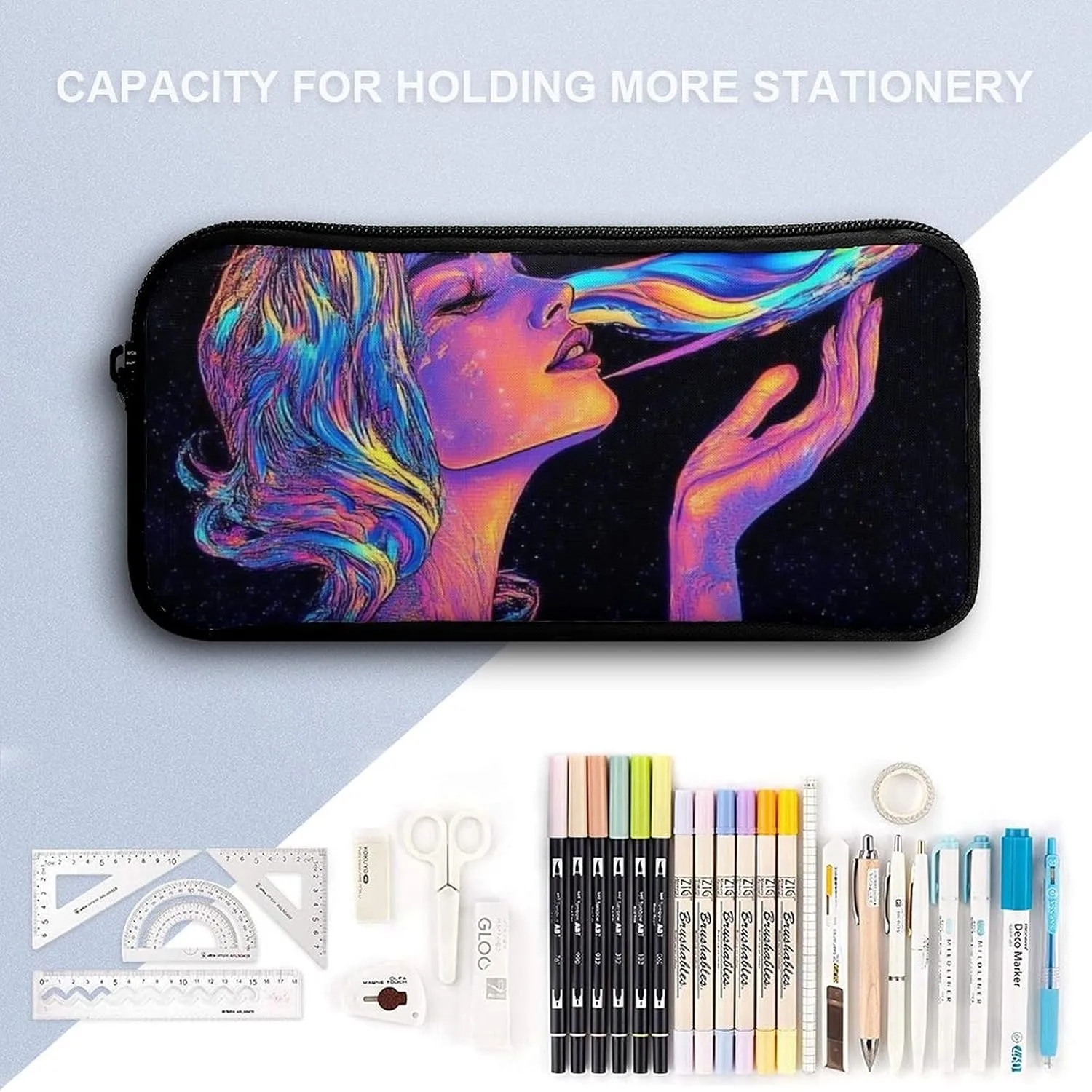 Travel Laptop Backpack Set, 3 Pieces Casual Bookbag with Lunch Bag Pencil Bag Trippy Moon Goddess Art 17 inch Daypack Insulated Lunchbox Mekup Bag
