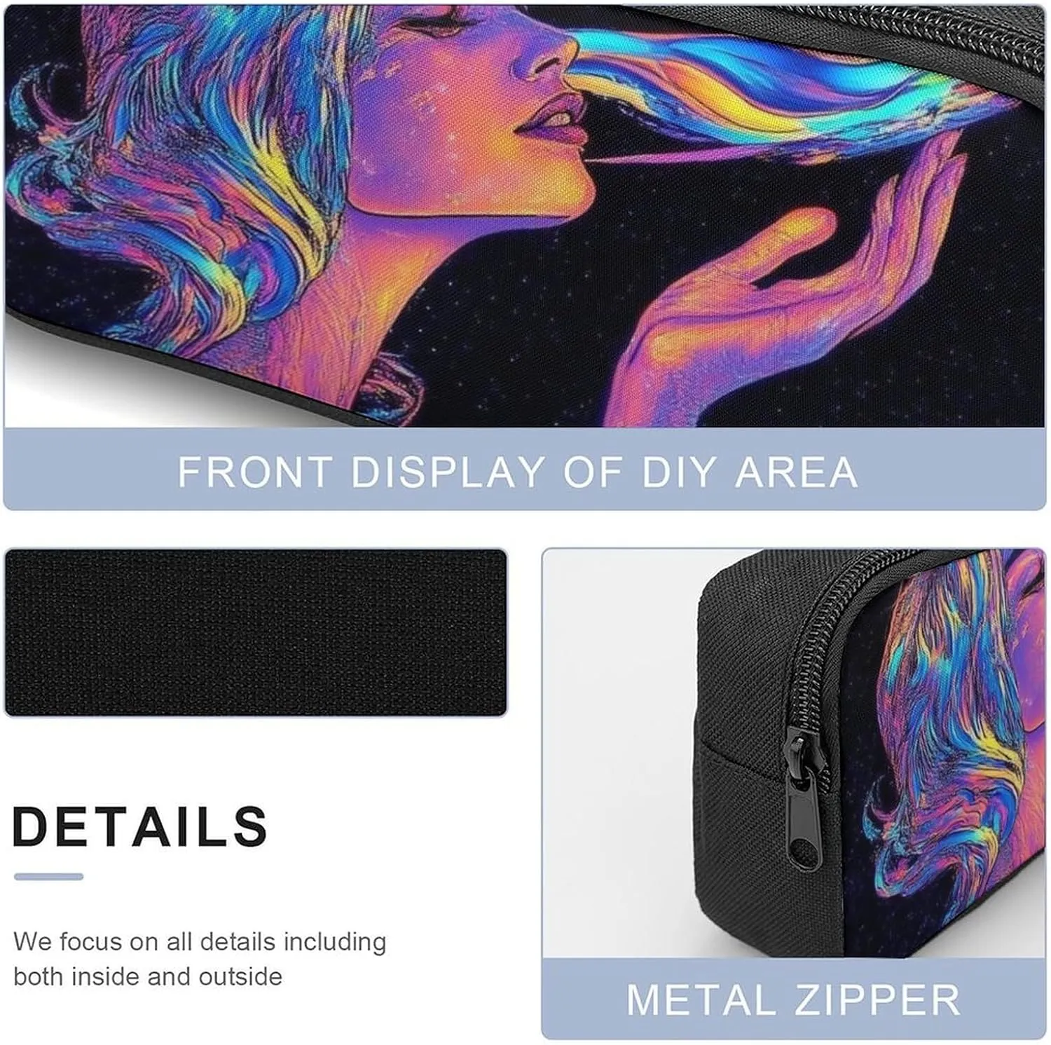 Travel Laptop Backpack Set, 3 Pieces Casual Bookbag with Lunch Bag Pencil Bag Trippy Moon Goddess Art 17 inch Daypack Insulated Lunchbox Mekup Bag
