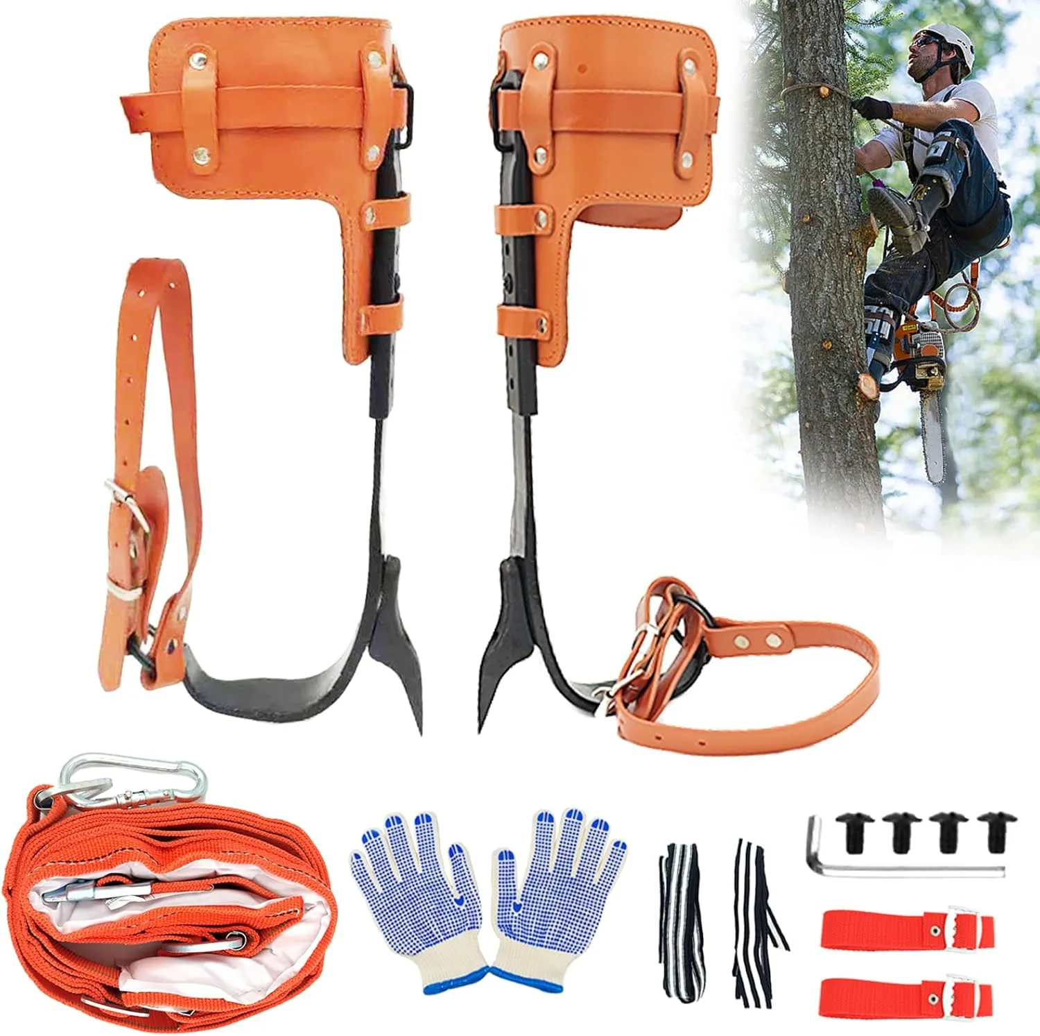 Tree Climbing Spikes Set,Tree Climbing Gear，Rock Climbing Kit with Professional Accessories,Adjustable Length Design,Alloy Steel Pole,Hunting and Observation, for Climb,Fruit Picking