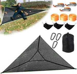 Triangle Hammock 13ft Camping Hammock for Outside Portable Outdoor Travel Multi Person Tree Hammock with 3 Ratchet Tie Down Straps & Net Pocket Max 800 lbs for 2-6 Adult Kid (157''/400cm)