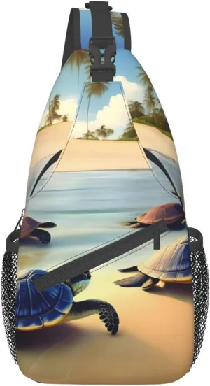 Turtles On The Beach Chest Bag Crossbody Bag. Rugged And Durable, High Storage Capacity. Adjustable Strap Length.