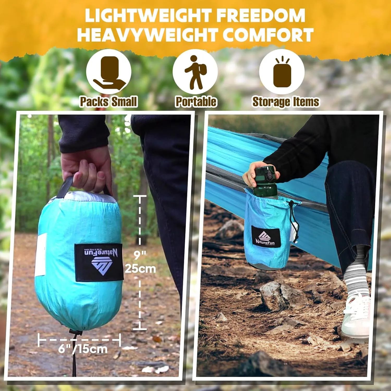 Ultra-Light Travel Camping Hammock | 300kg Load Capacity,(300x200cm) Breathable,Quick-Drying Parachute Nylon | 2 x Premium Carabiners,2 x Nylon Slings Included | for Outdoor Indoor Garden