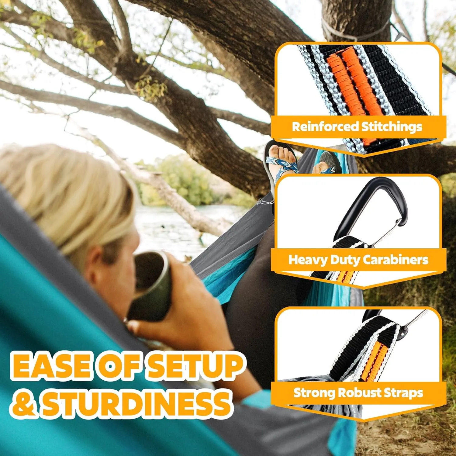 Ultra-Light Travel Camping Hammock | 300kg Load Capacity,(300x200cm) Breathable,Quick-Drying Parachute Nylon | 2 x Premium Carabiners,2 x Nylon Slings Included | for Outdoor Indoor Garden