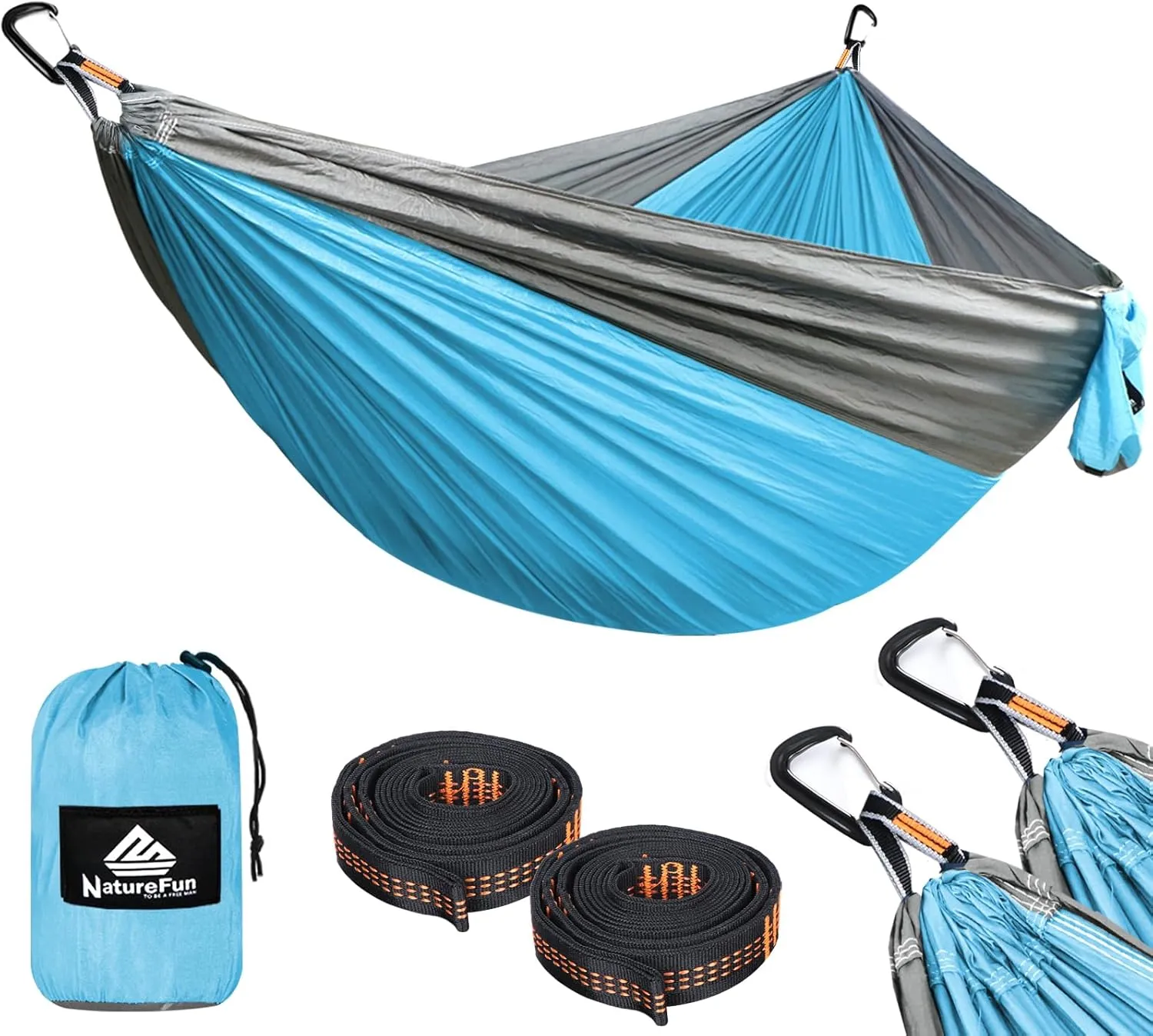 Ultra-Light Travel Camping Hammock | 300kg Load Capacity,(300x200cm) Breathable,Quick-Drying Parachute Nylon | 2 x Premium Carabiners,2 x Nylon Slings Included | for Outdoor Indoor Garden