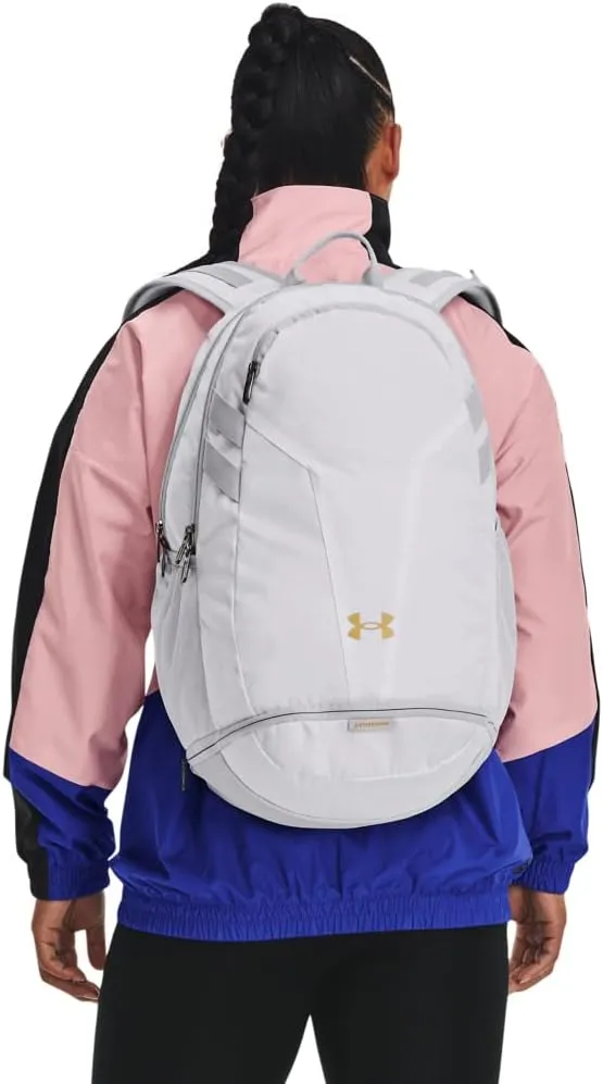Under Armour Unisex Hustle 5.0 Team Backpack, (100) White / / Metallic Gold, One Size Fits All
