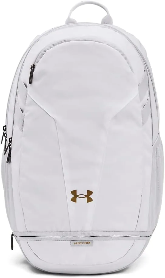 Under Armour Unisex Hustle 5.0 Team Backpack, (100) White / / Metallic Gold, One Size Fits All