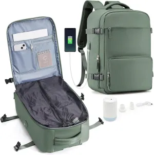 Vacuum Travel Backpack with Pump Vacuum Compression Seal Vacpack Airback Laptop Backpack for Women Men Carry on Backpack Personal Item Travel Bag Luggage Flight Approved Business Back Pack Dark Green