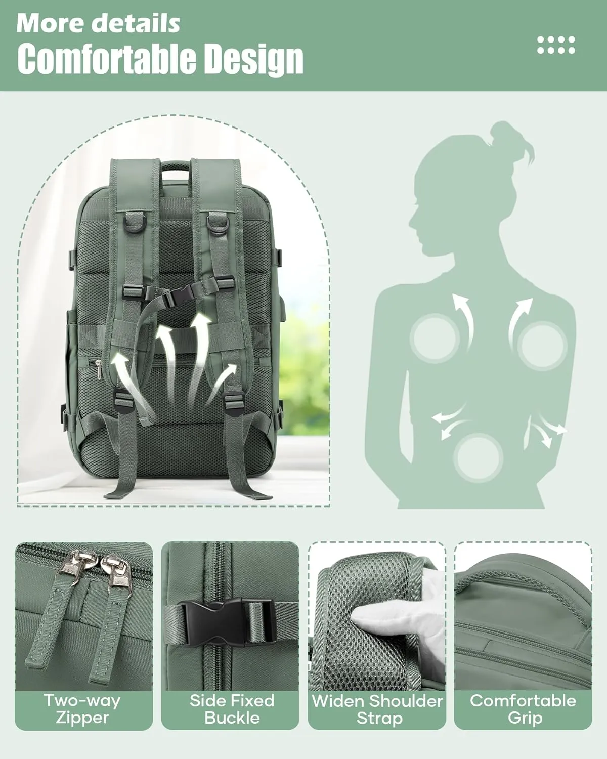 Vacuum Travel Backpack with Pump Vacuum Compression Seal Vacpack Airback Laptop Backpack for Women Men Carry on Backpack Personal Item Travel Bag Luggage Flight Approved Business Back Pack Dark Green