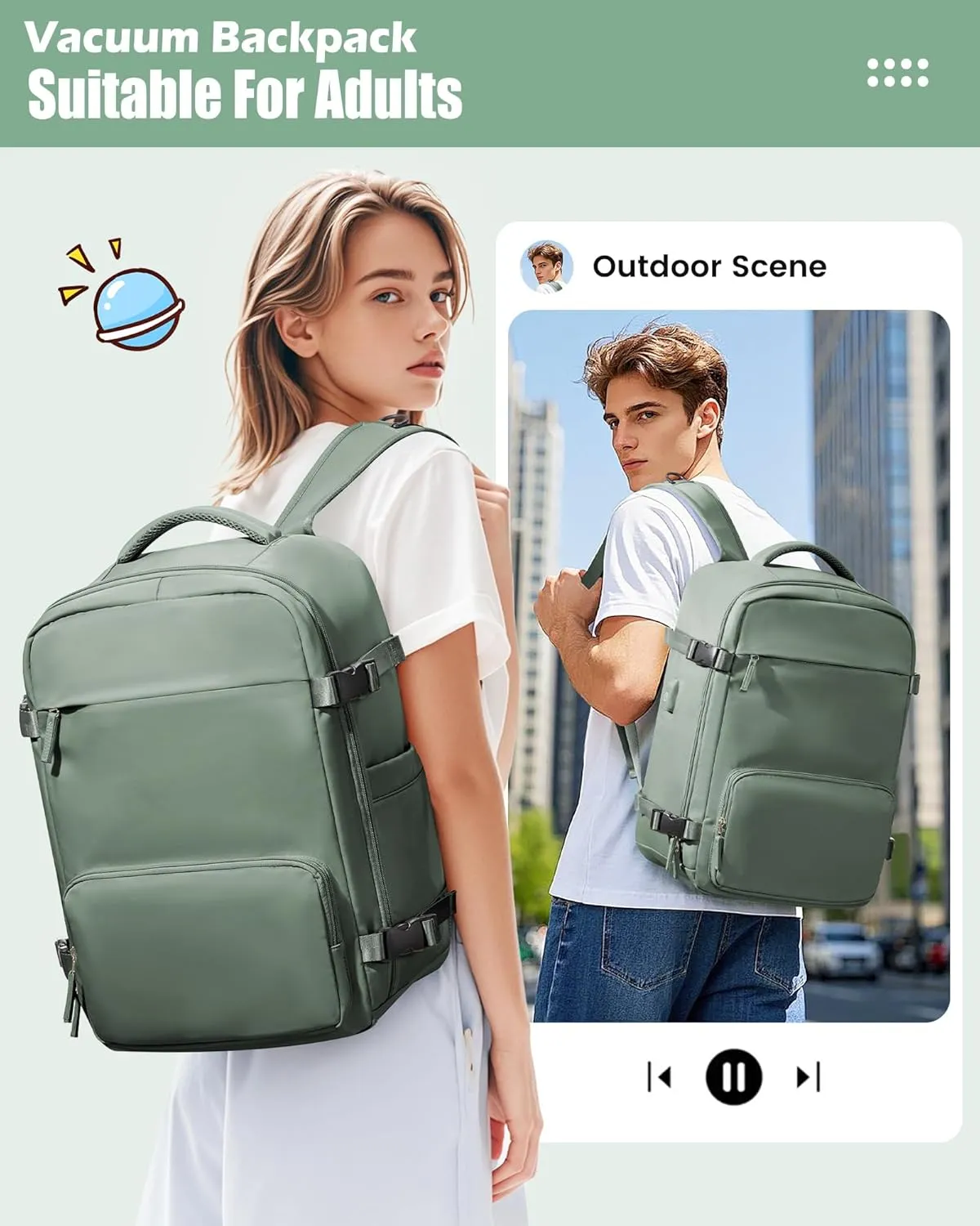 Vacuum Travel Backpack with Pump Vacuum Compression Seal Vacpack Airback Laptop Backpack for Women Men Carry on Backpack Personal Item Travel Bag Luggage Flight Approved Business Back Pack Dark Green