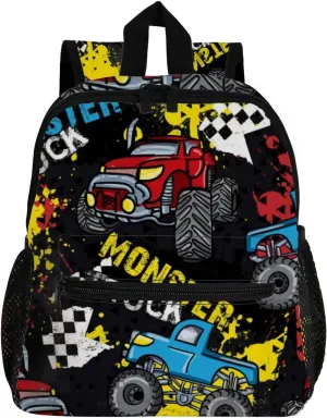 Vantaso Cute Monster Truck Black Kids Backpack, Mini Bag for Boys Girls Preschool Travel