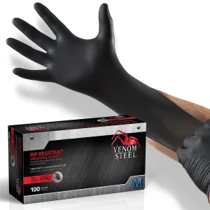 Venom Steel Black Nitrile Gloves M, 6 mil, Latex-Free, Chemical Resistant Disposable Gloves, Textured Grip, Heavy Duty Two-Layer Protection, 100 Count