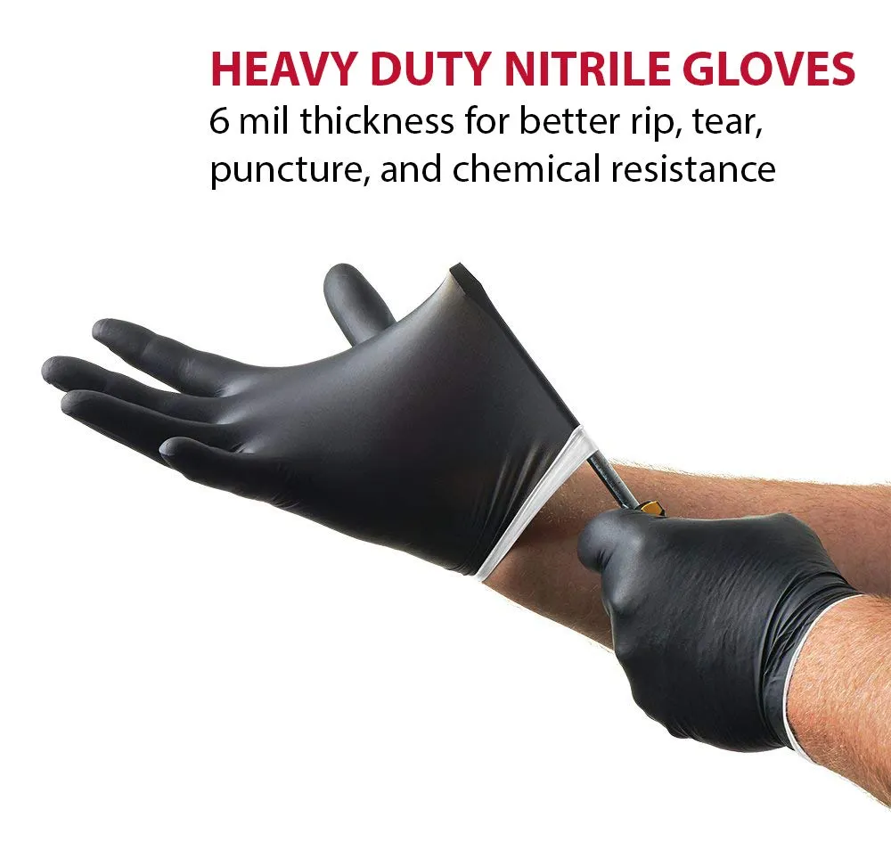 Venom Steel VEN6544 Nitrile Gloves, Rip Resistant Disposable Latex Free Black Gloves, 2 Layer Gloves, 6 mil Thick, X-Large (Pack of 500)