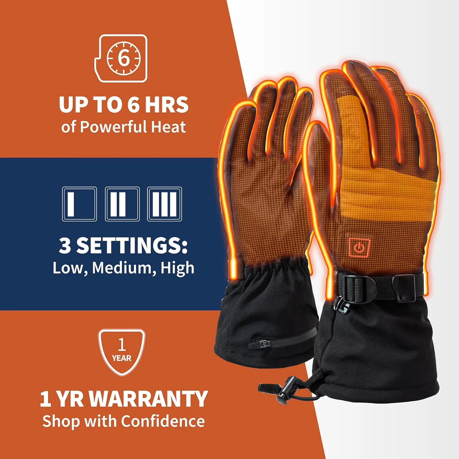 Vertex ll Heated Ski/Snowboard Gloves - 6 Hours of Heat | Battery and Charger Included | 3 Heat Settings | Heat Up and Around Each Finger