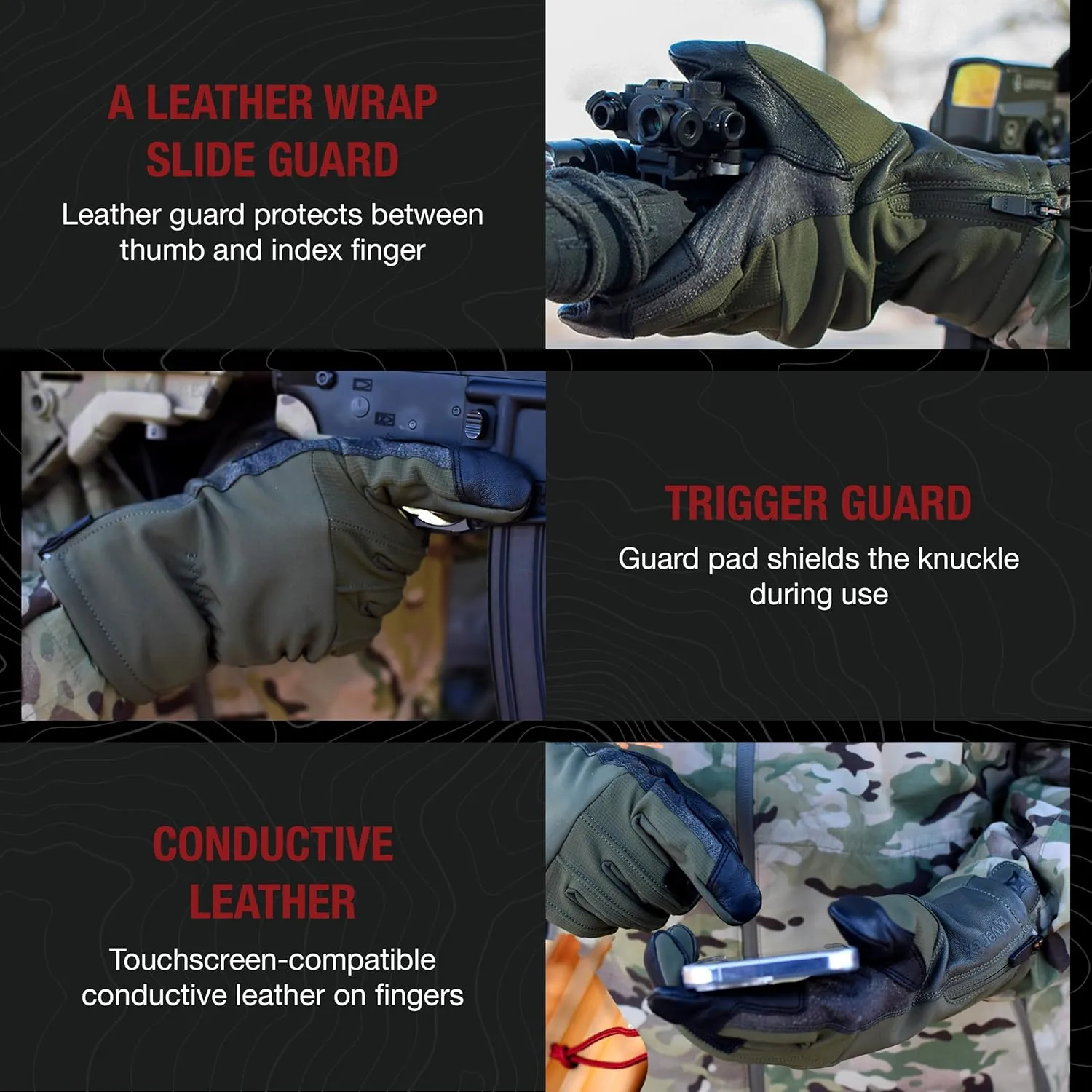 Vertx Crisp Action Mens Tactical Gloves, Water Resistant, Breathable, Touch Screen Compatible with Trigger Guard