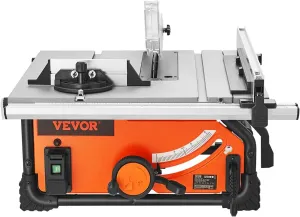 VEVOR Table Saw, 4500 RPM Portable Jobsite Table Saw with Sharp Edges & High Cutting Precision, Compact Table Saws with Dust Port For Woodworking, Fit for Raw Wood, Flooring & Cabinets