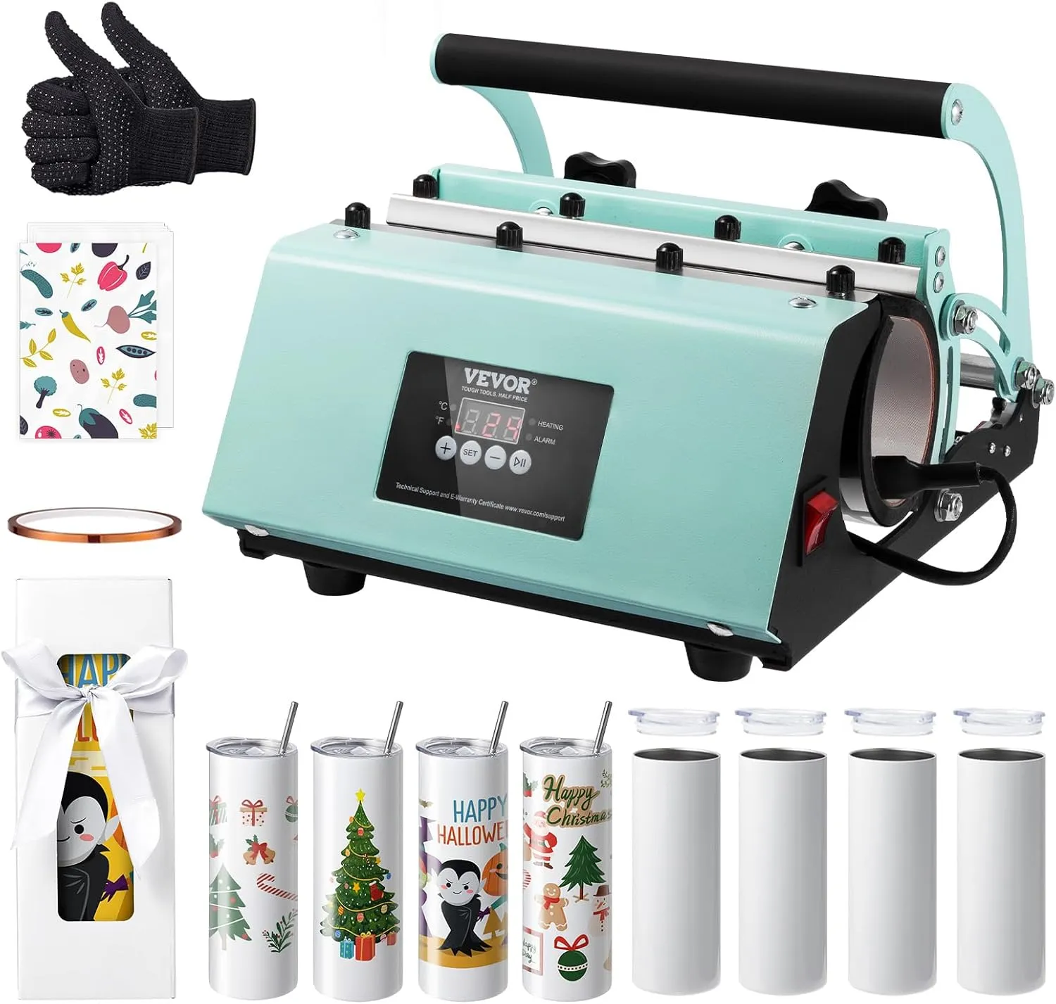VEVOR Tumbler Heat Press Machine and Sublimation Tumblers, Tumbler Press Set with 8pcs 20OZ Blank Tumblers, Mug Press Cup Press for 11-30oz Tumblers Mug, with Heat Transfer Paper, Gloves, Tape