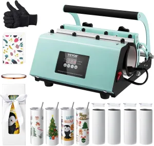 VEVOR Tumbler Heat Press Machine and Sublimation Tumblers, Tumbler Press Set with 8pcs 20OZ Blank Tumblers, Mug Press Cup Press for 11-30oz Tumblers Mug, with Heat Transfer Paper, Gloves, Tape