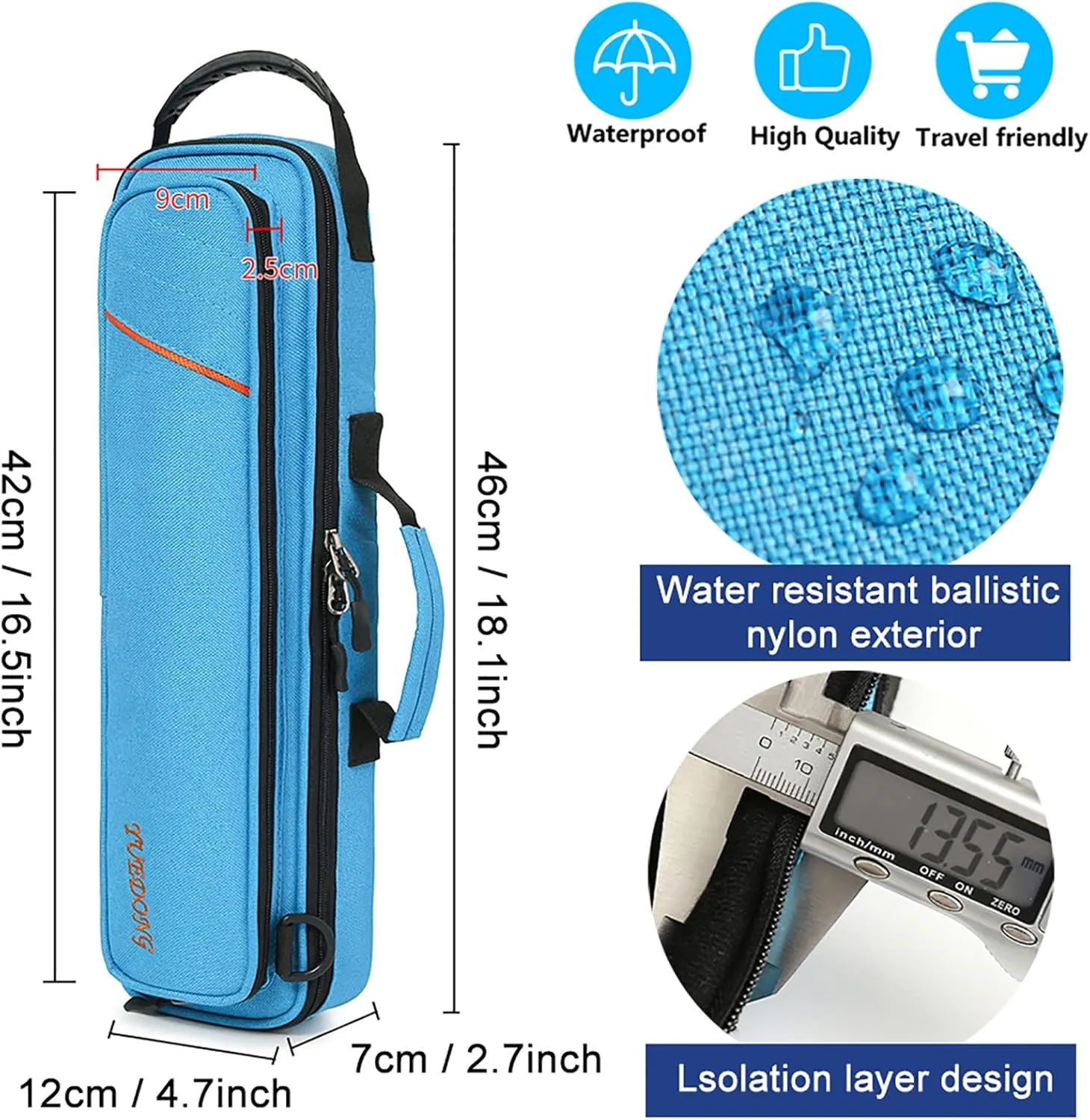 Vilihkc 17 Hole Flute Case Oxford Cloth Carrying Case Bag Flute Accessories,Waterproof Wear Resistant Flute Carrying Bag with Adjustable Shoulder Strap(17 "X4 "X2.4")