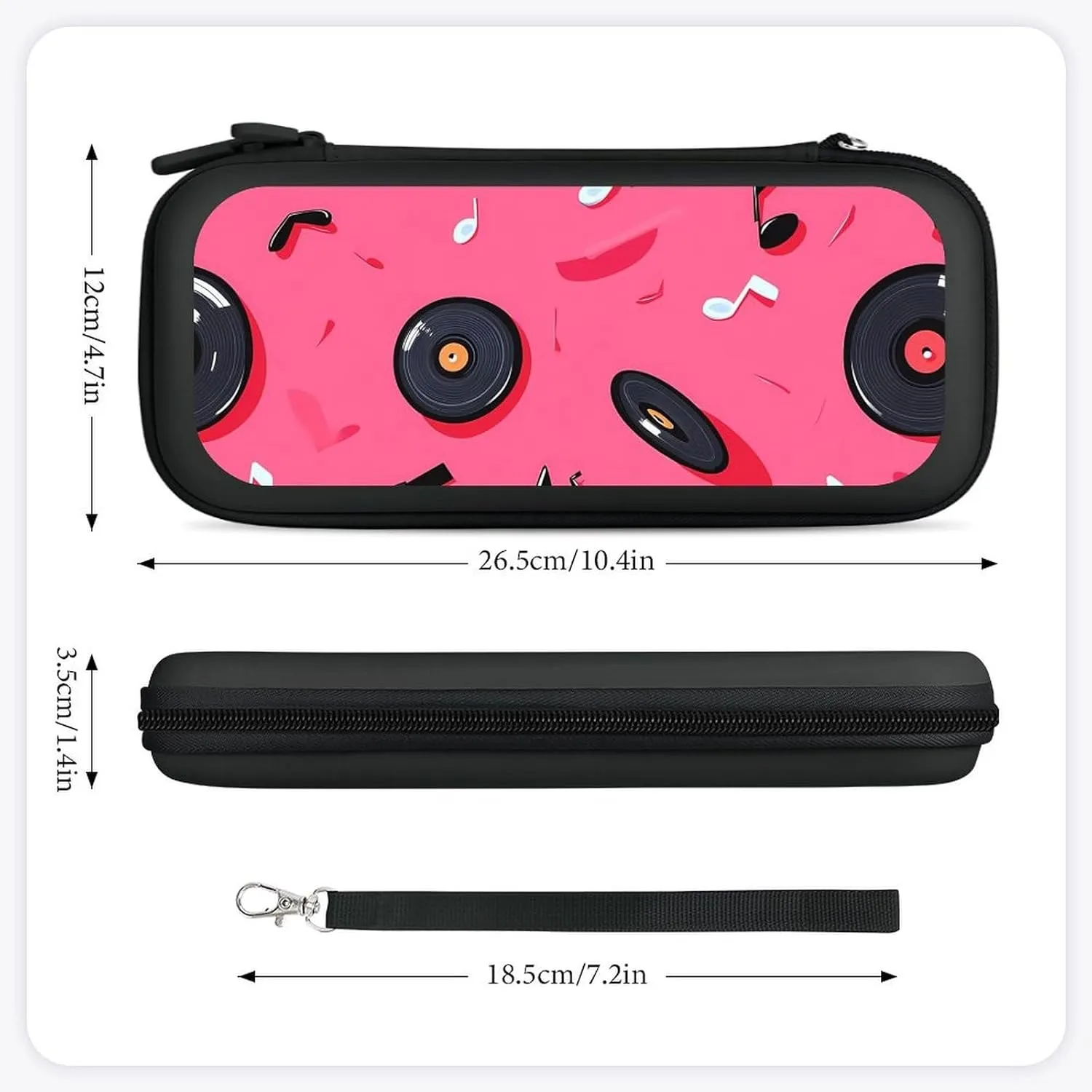 Vinyl Records Musical Notes 80s Compatible with Switch Carrying Case Hard Travel Game Bag Pouch with 15 Games Accessories
