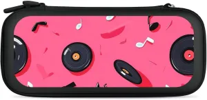 Vinyl Records Musical Notes 80s Compatible with Switch Carrying Case Hard Travel Game Bag Pouch with 15 Games Accessories