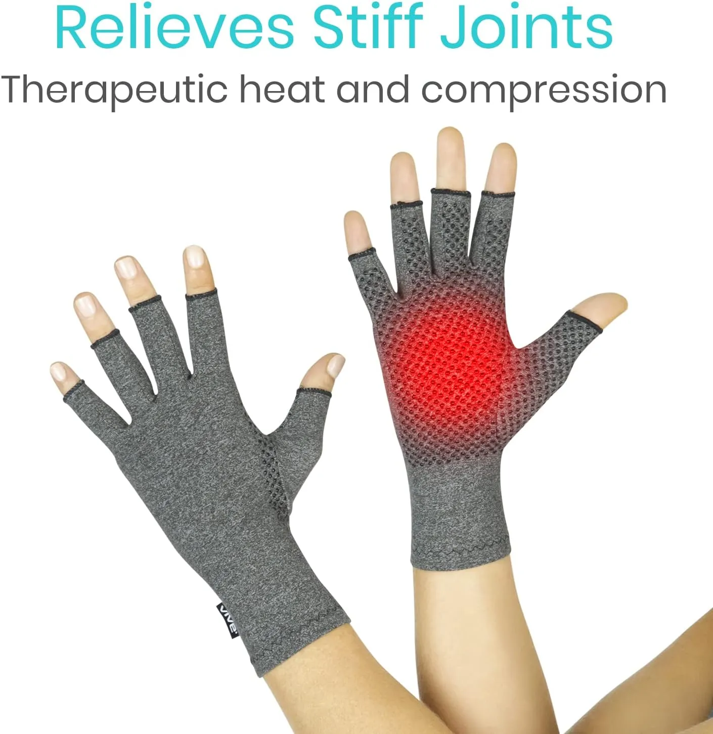 Vive Arthritis Gloves with Grips - Men & Women Textured Fingerless Compression - Open Finger Hand Gloves for Rheumatoid and Osteoarthritis - Arthritic Joint Pain Relief for Computer Typing (Large)