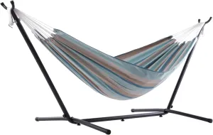 Vivere Double Hammock and Stand Combo – Durable, Comfortable, 450 lb Capacity, Heavy Duty Steel Stand, Tool-Free Assembly, Includes Carry Bag, Gateway Mist