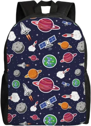 VOSERY Travel Laptop Backpack for Men Women with Adjustable Padded Shoulder Straps, Rocket satellite Waterproof Backpack with Laptop Sleeve, Computer Backpack Bag Fit 15 Inch Laptop