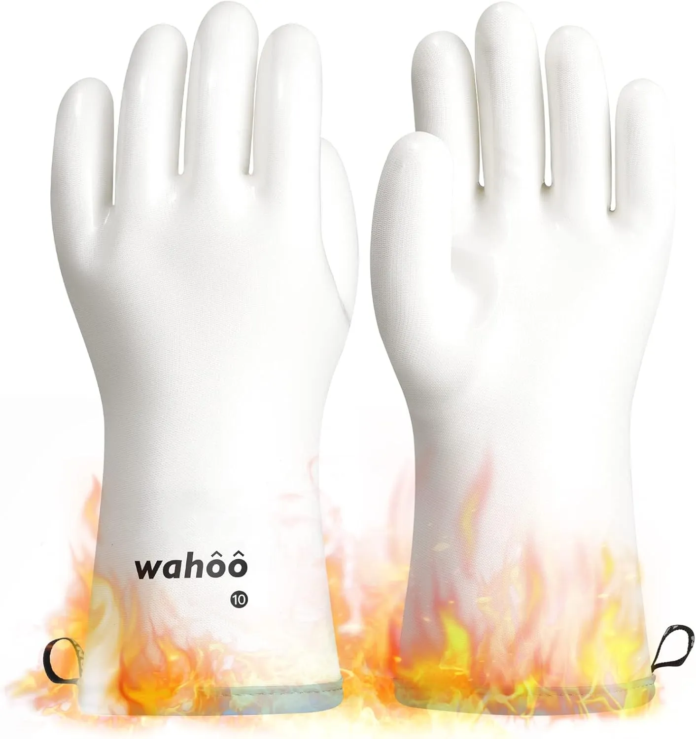Wahoo Liquid Silicone Smoker Oven Gloves, Food-Contact Grade, Heat Resistant Gloves for Cooking, Grilling, Baking, White, XL/10
