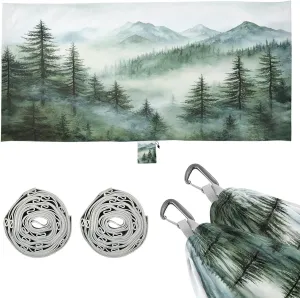 Watercolor Mountain Camping Hammock, Single Portable Hammocks with Tree Straps & Attached Carry Bag, 330Lbs Capacity Perfect for Outside Indoor Hiking Beach Backpack Travel